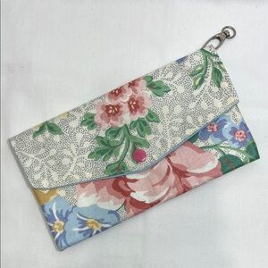 Handmade Vintage Floral Wallet/Clutch with Pink & Green Accents